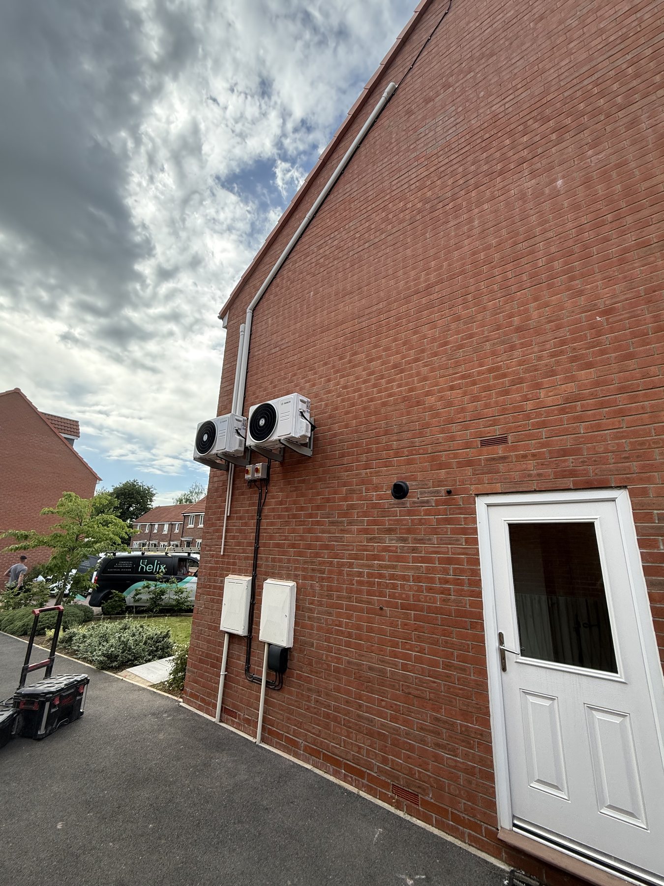Completed external power supplies for air-conditioning condenser units in Harrogate